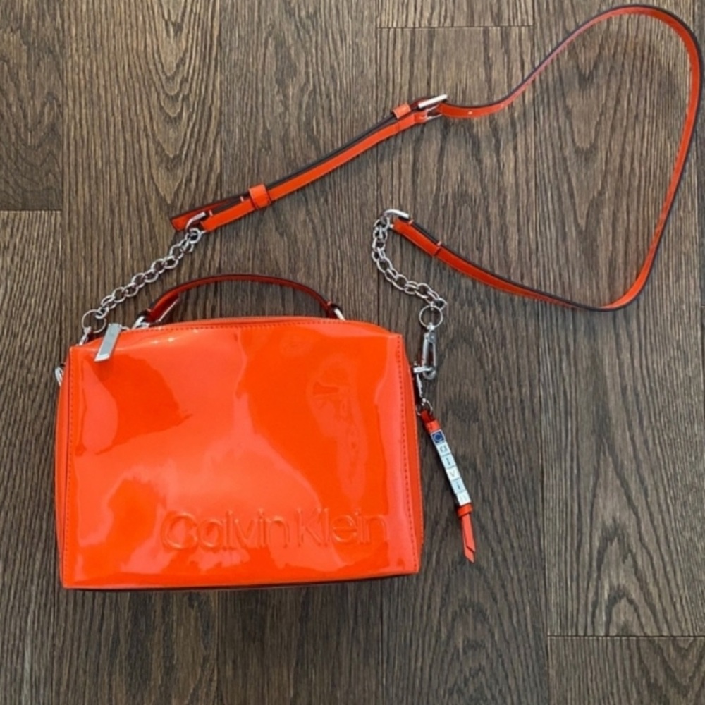 Calvin Klein Patent Orange Crossbody Purse - Picture 5 of 5